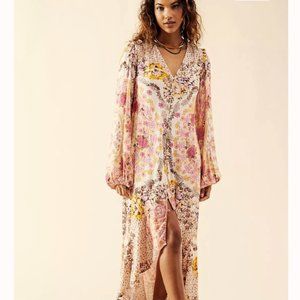 Free People Size XS Marais Printed Midi Asymmetrical Button Up Dress Size XS